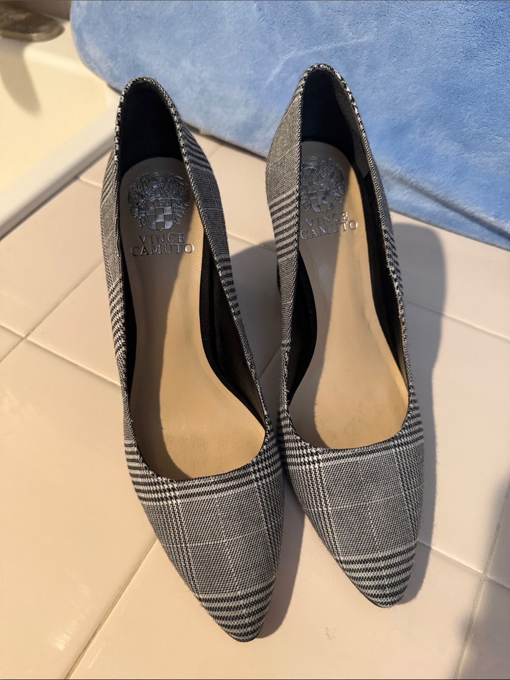 Vince Camuto Black and White Plaid Pointed-Toe Pumps